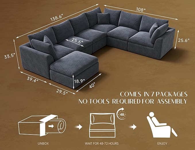 ohllob Oversized Cloud Couches for Living Room, Convertible Sectional Couch