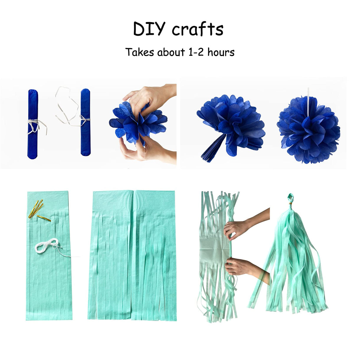 Navy Blue White Silver Party Decorations,23pcs Kit Graduation 2026 Tissue Paper Pom Poms Streamers,Tassel Garland Banner Flowers,Men Birthday Bachelorette Baby Shower Christmas Decor Lasting Surprise