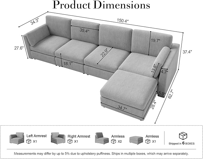 150'' Oversized Modular Sectional Sofa