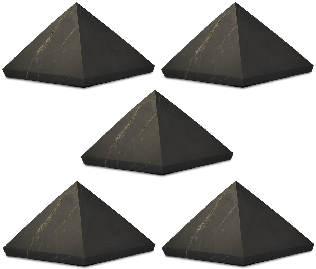 Shungite World 5 pcs Authentic Shungite Pyramid Unpolished 50 mm / 1.96" Chakra Energy Natural Healing Crystal Real Black Pyramid Home Office Protection Desk Decor Meditation Reiki Grounding Stone