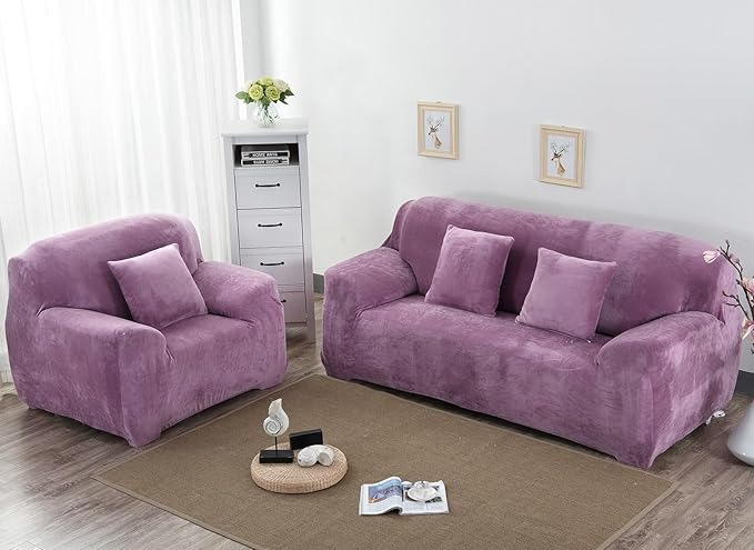 vctops 4 Seater Velvet Plush Stretch Sofa Slipcover 1-Piece Sofa Cover