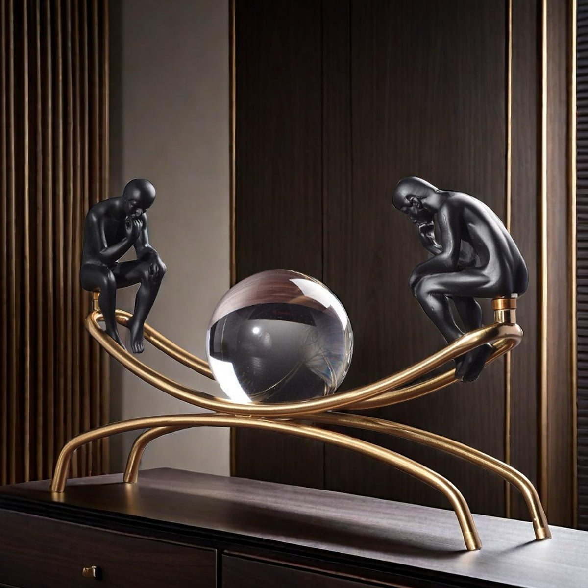 SHTWX The Thinker Thinking Man Statue with Crystal Ball Sculpture Figurine, Home Office Living Room Desktop Display Decoration