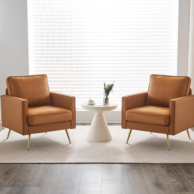 VINGLI PU Leather Accent Chair Brown Mid Century Modern Upholstered Sofa Chairs