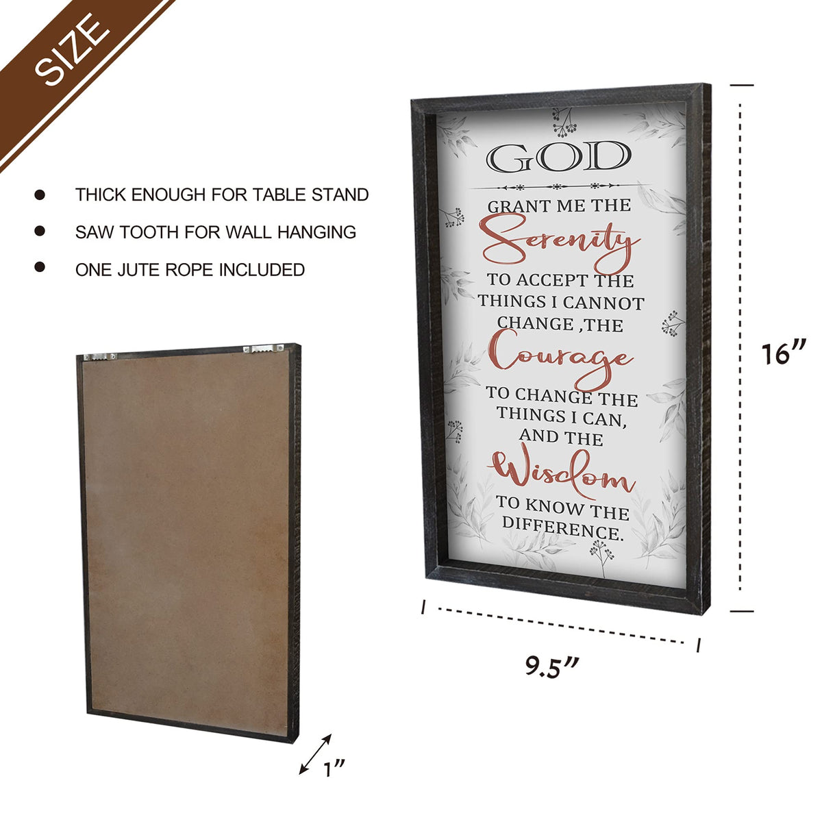 Buecasa Farmhouse God Serenity Prayer Wall Decor Sign - Religious Bible Verse Wall Art with Rustic Solid Wood Frame16x9.5 Inches Vertical