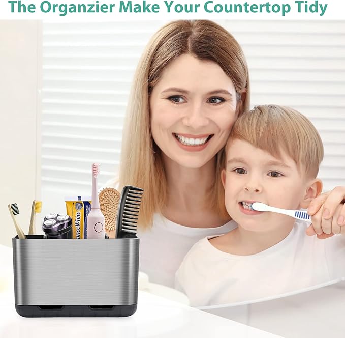 Boperzi Toothbrush and Toothpaste Holder Brushed Nickel Drainage