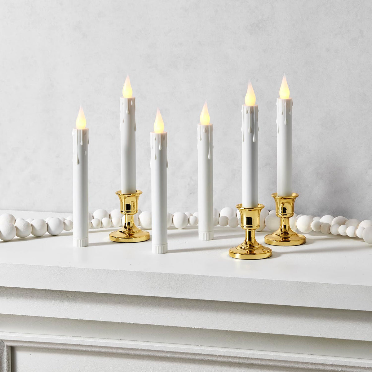 LampLust Christmas Window Candles Battery Operated with Timer, 6 Pack Christmas Candles, Gold Holders, Remote, Warm White Light, Electric Welcome Candle Holiday Window Sill Decorations