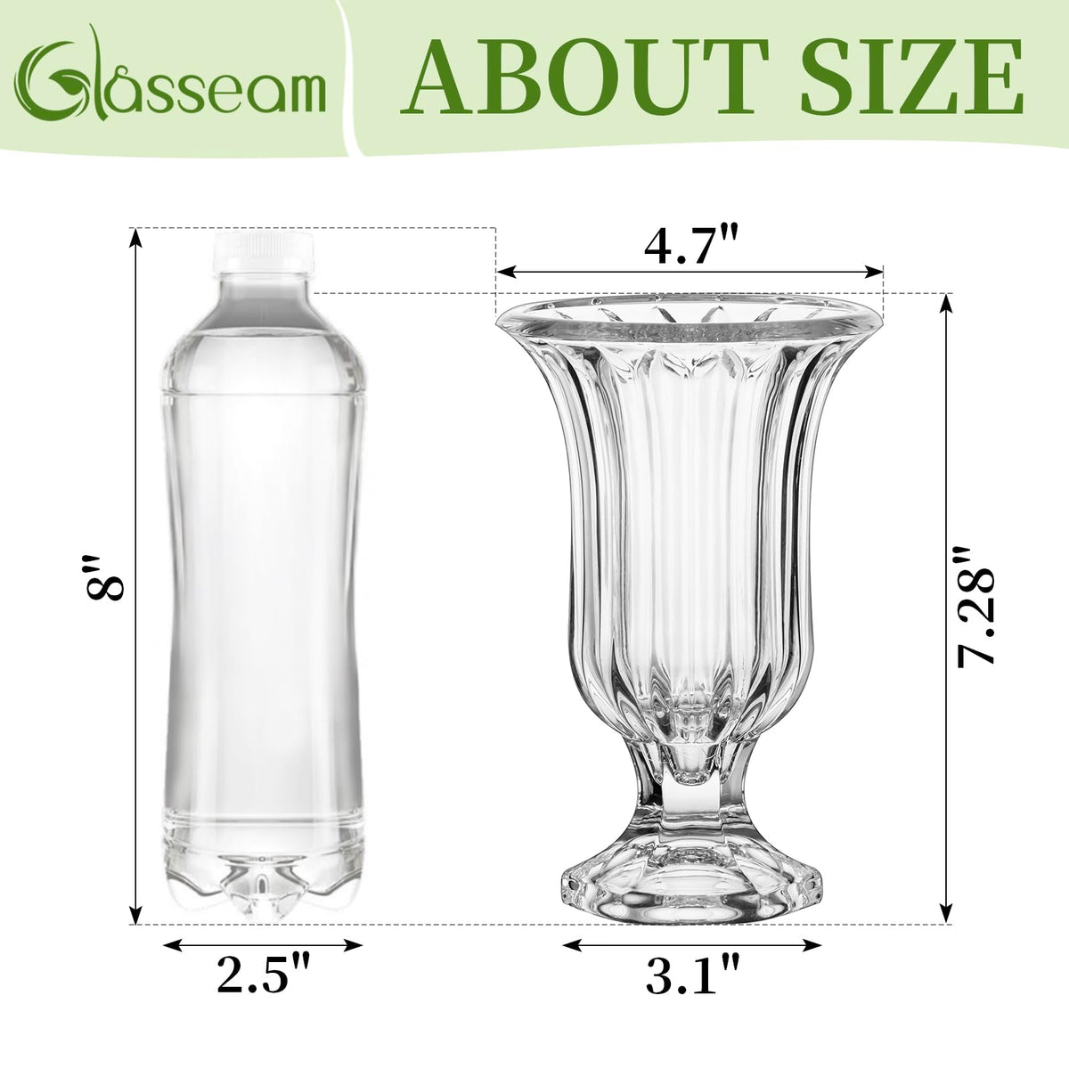 Glasseam Crystal Vases for Flowers, 7.5in Tall Vase Set of 6, Clear Glass Compote Vases and Ribbed Pedestal Bowls for Living Room Decorations Dining Table Home Decor