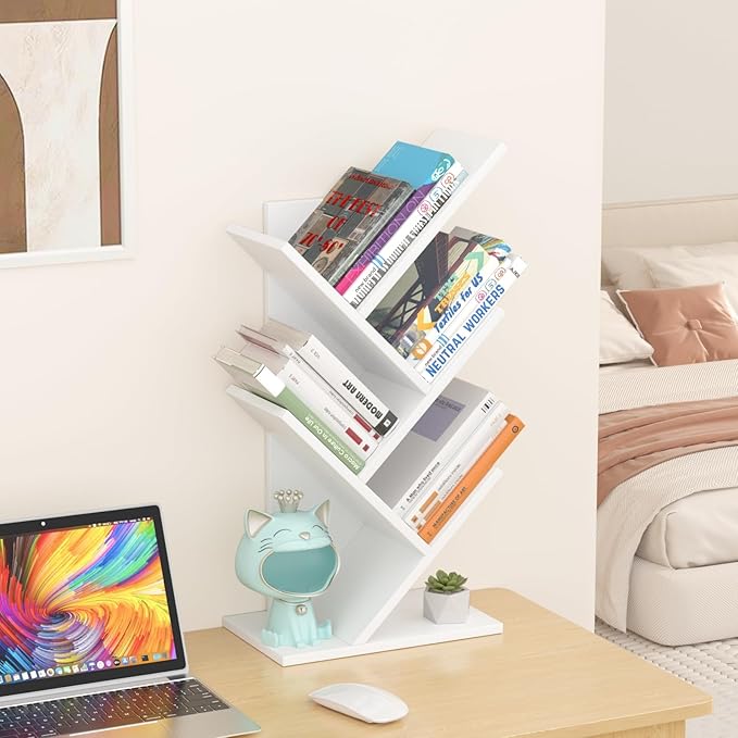 SHEEPAM 5 Tier Tree Book Shelf, Small Desktop Bookshelf