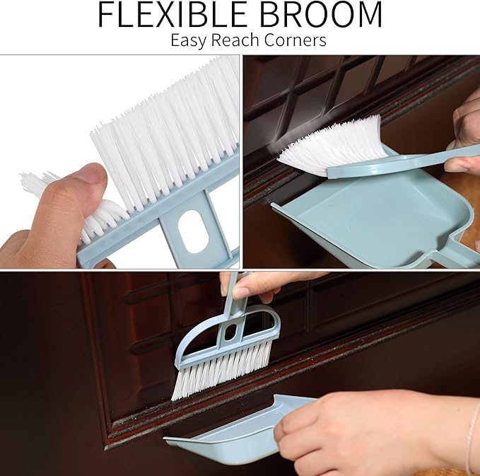 Lamoutor 3 Pack Mini Hand Broom and Dustpan Set Small Dust Pans