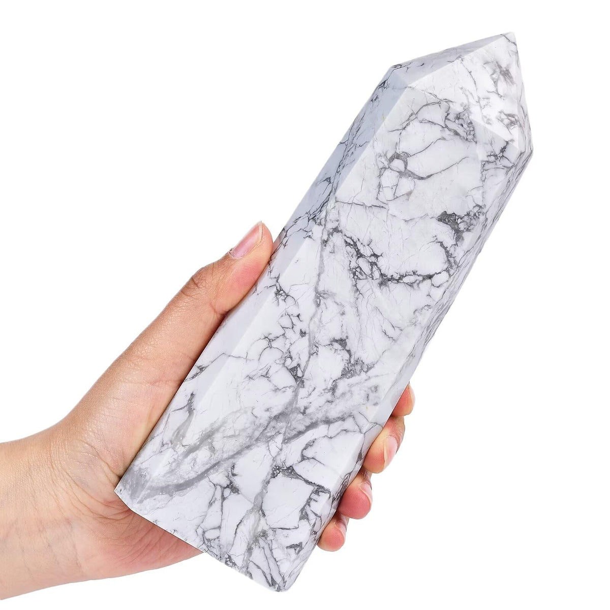 CNYANFEI Natural White Howlite Crystal Wand Tower Hexagonal Polished Stone 1.7-2.2 Lbs for Healing Meditation Reiki Chakra Balancing Home Decor Unique Handcrafted Gift