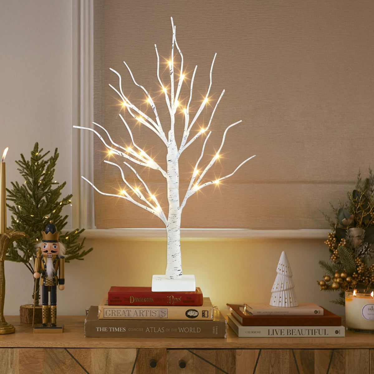 PEIDUO Artificial Tree for Christmas Decorations, 2FT Birch Tree with LED Lights, Warm White Fairy Lights Spirit Tree Lamp for Home Indoor Tabletop Centerpiece, Battery Powered, Timer