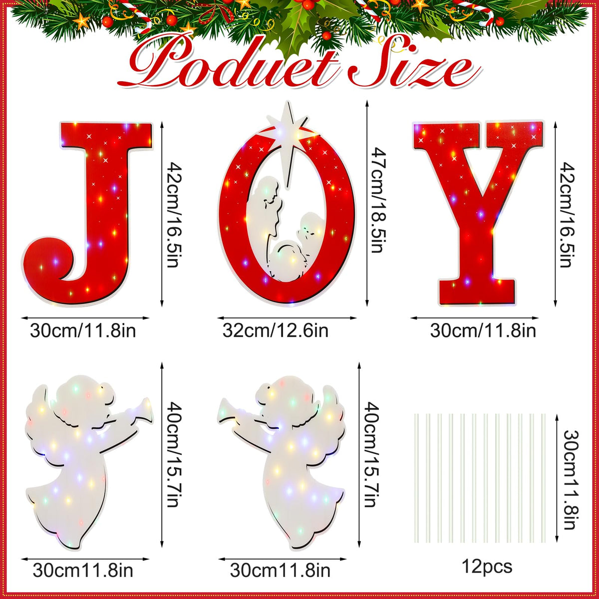 Christmas Joy Nativity Scene Yard Sign with LED String Light Decorations Large Xmas Nativity Lawn Religious Scenes Yard Signs with Stakes for Christmas Eve Night Holiday Xmas Home Outdoor Garden Decor