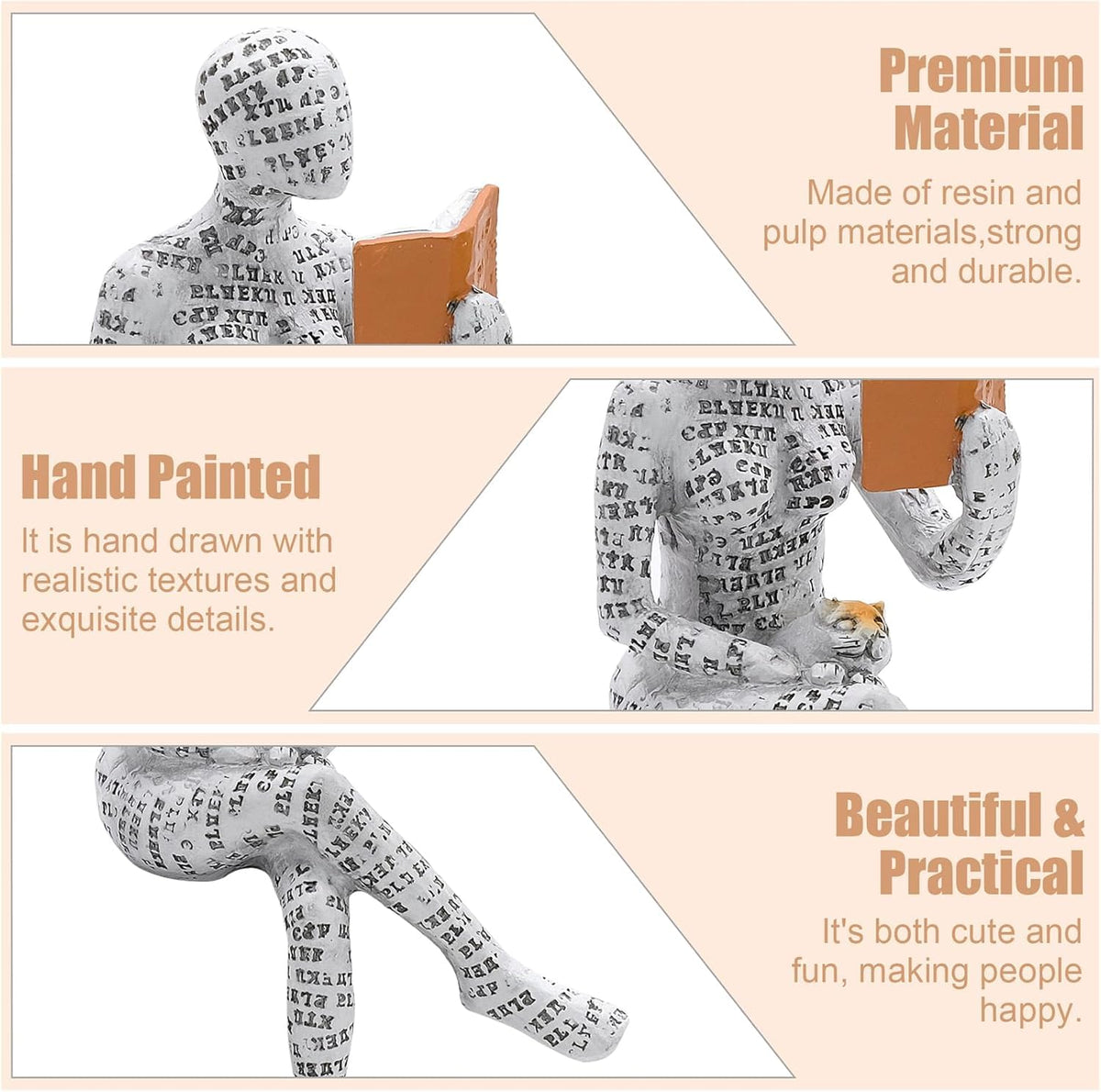 JLNGTHONG Reading Women Figurine, Thinker Statue Modern Art Sculpture Resin Abstract Collectible Figurines for Console Table Bookshelf Shelf Office Coffee Table Home Decoration (Seated Position)