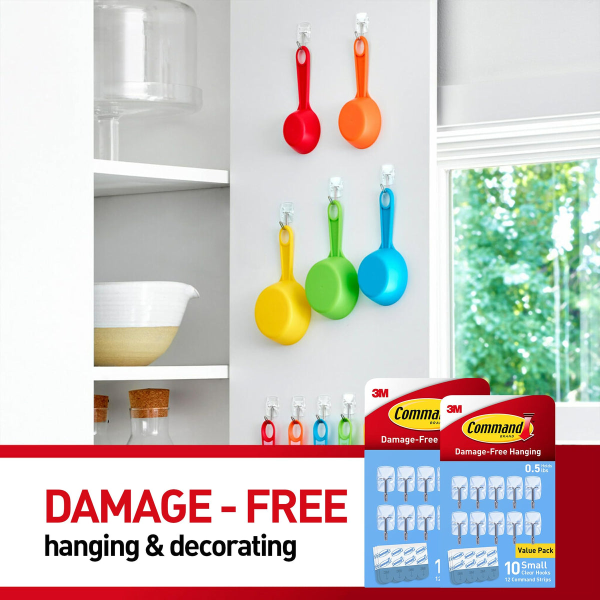 Command Small Clear Wire Toggle Hooks, 20 Wall Hook and 24 Strips, Damage-Free Hanging with Adhesive, Great for Hanging, Organization and Storage, Holds up to 0.5 lb