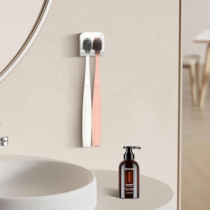 2-Piece Set of White self-Adhesive Wall-Mounted Waterproof Toothbrush Holders