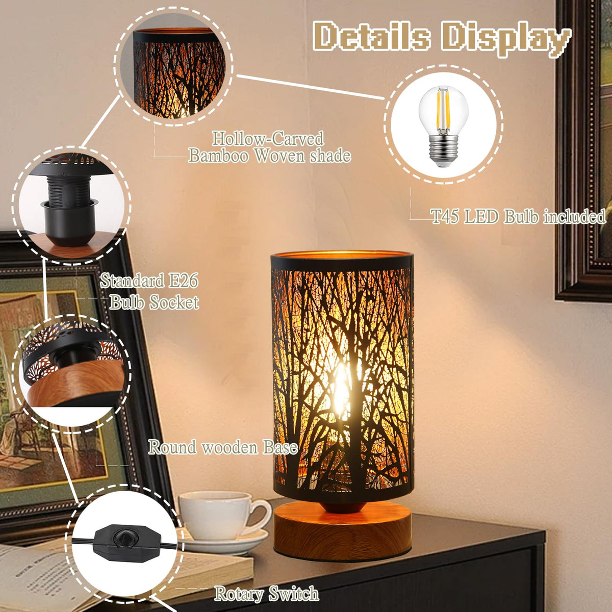 Black Rustic Table Lamp for Bedroom Small space Farmhouse Dimmable Bedside Lamps for Night stand Desk , Industrial Nightstand lamp with Metal Lampshade for Living Room Decoration bulb included