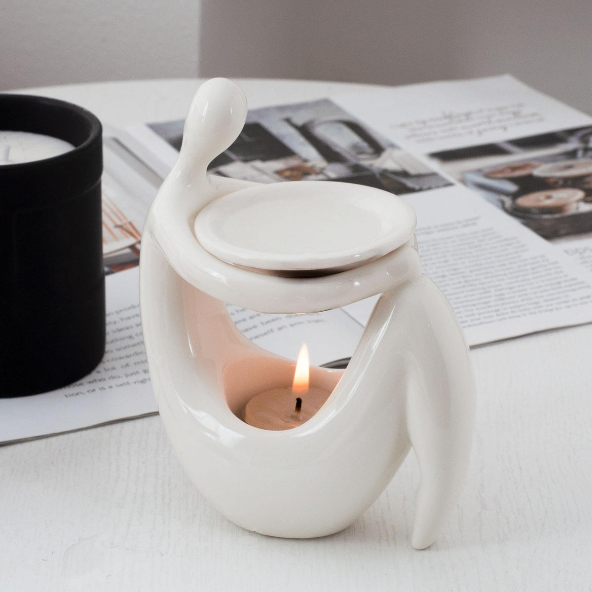 Warmself Beauty Essential Oil Burner Wax Melt Burners, Aromatherapy Aroma Burner Ceramic Oil Diffuser Candle Tealight Holder Home Bedroom Decor-Wait A Moment