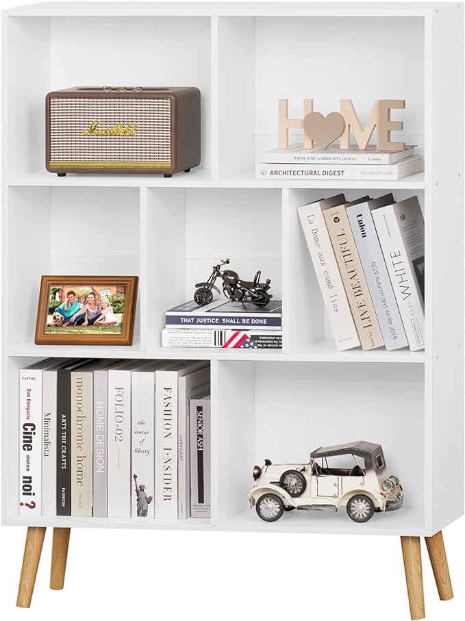 YAHARBO White Bookshelf, 3 Tier Book Shelf