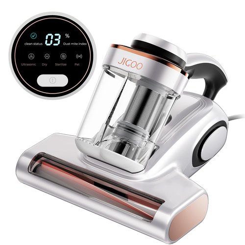 JIGOO Bed Vacuum Cleaner with Dust Sensor, Mattress Vacuum Cleaner with UV & Ultrasonic and High Heating, 13Kpa Suction 500W Powerful Double-Cup Handheld Vacuums (J300, Corded)