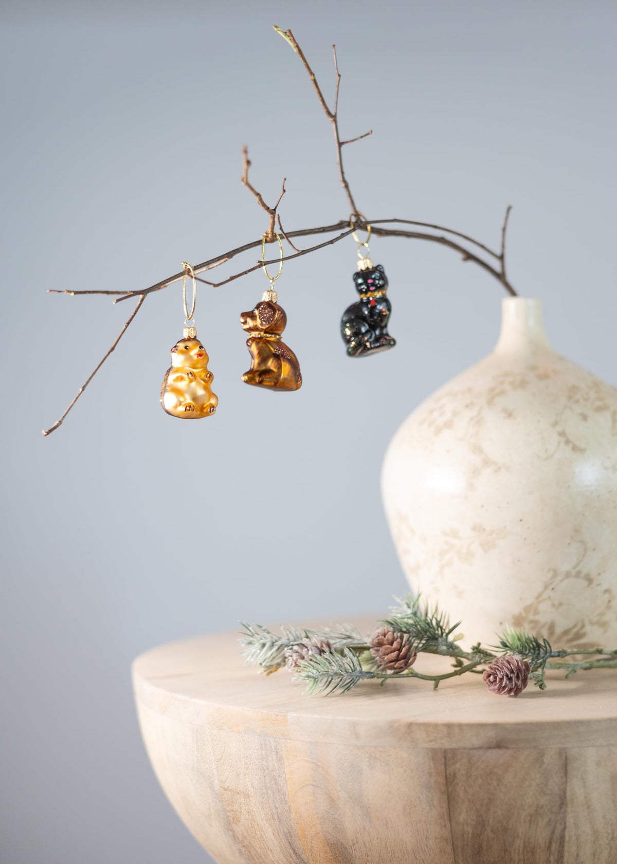 Polish Gallery Tiny Tree Ornaments Dog Handcrafted Mouth Blown Glass Miniature Ornaments for Christmas Tree Mini Christmas Tree Ornament Set Made in Poland