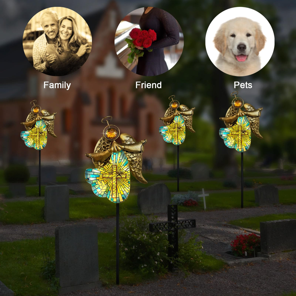 Hokfirm Solar Lights Outdoor Pathway,Metal Angel Garden Stake Pathway Light for Yard Patio Cemetery,Solar Angel Garden Decor Statue for Outside,Memorial Gifts for Women