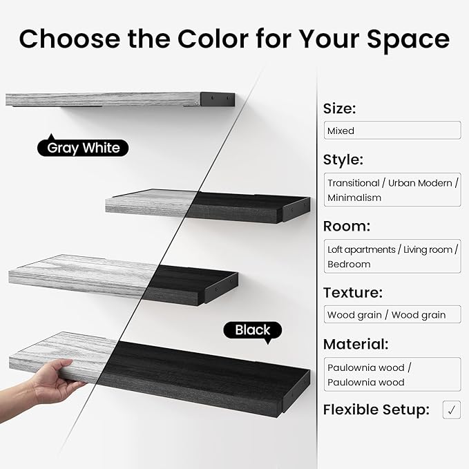 BAYKA Wall Shelves for Bedroom Decor, Floating Shelves for Living Room Kitchen