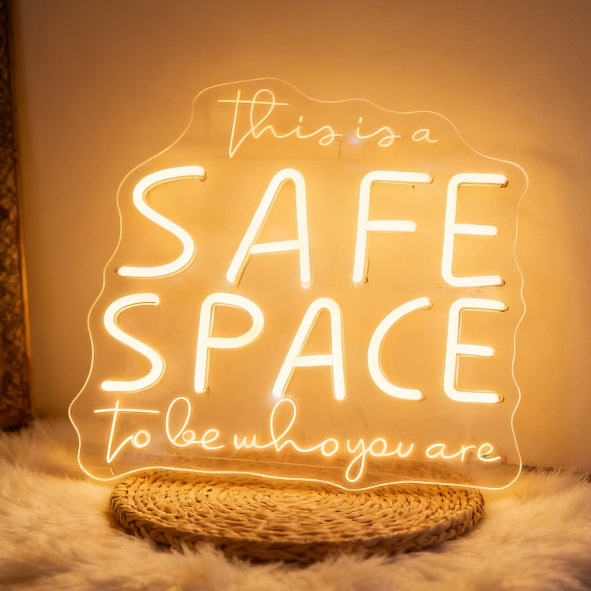 This Is A Safe Space To Be Who You Are Neon Sign, Warm White USB Powered Dimmable LED Neon Light, Home Bedroom Living Room Counseling Room Wall Table Decor 13.8 x 12.8 In