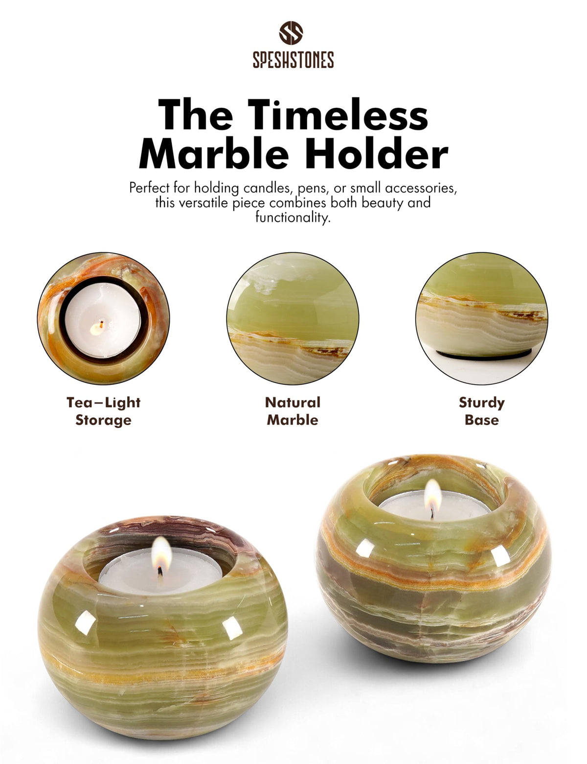 SPESHSTONES Marble Tealight Candle Holder 3 Inch Green Onyx Mini Votive Candle Holders for Table Centerpiece, Valentines Day Decorations & Room Decor, Decorative Candles Holders for Wedding Gifts