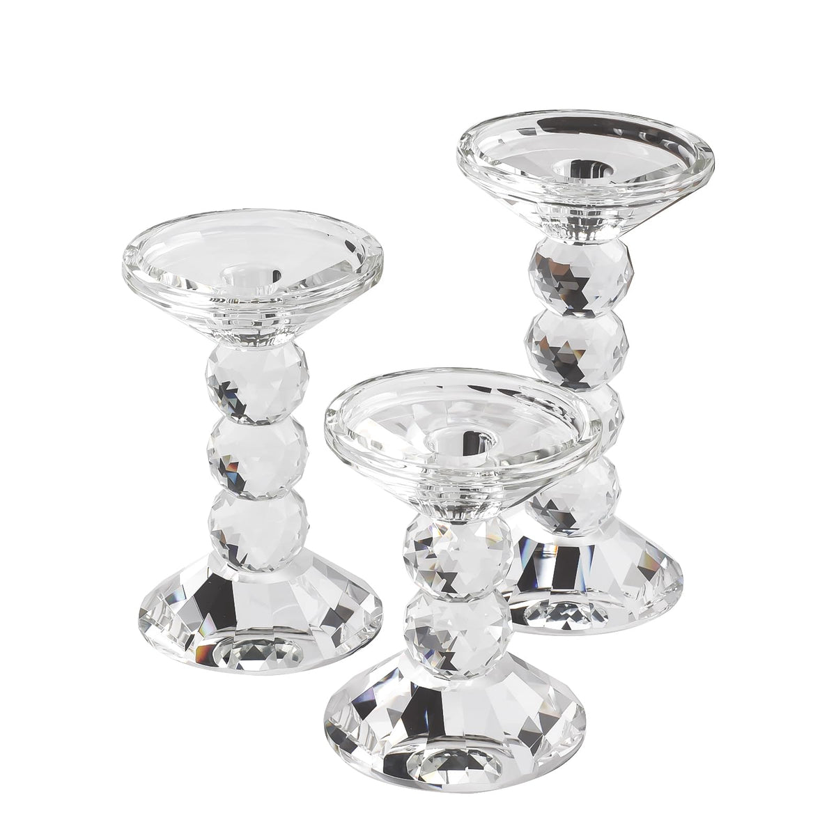 Kitcom Crystal Candlestick Holders Crystal Pillar/Taper Candle Holders, Tabletop Centerpieces for Party Wedding Banquet Decorations Set of 3, Comes with Gift Box(7.5''/6.3''/4.9'' Tall)