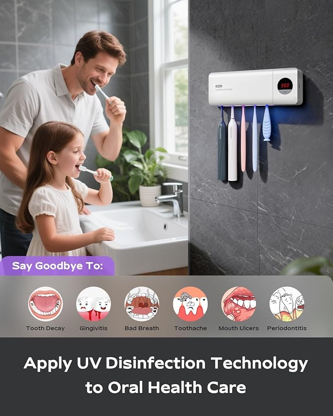 HouseGem Toothbrush Holder, Timer Function, 2000mAh Rechargeable Cordless
