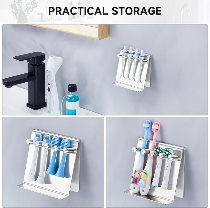 Electric Toothbrush Head Holder Adhesive or Tabletop, Tooth Brush Holder