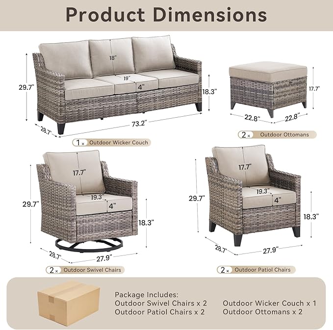 Wicker Patio Furniture Set-7 PieceAll Weather Outdoor Conversation Sets