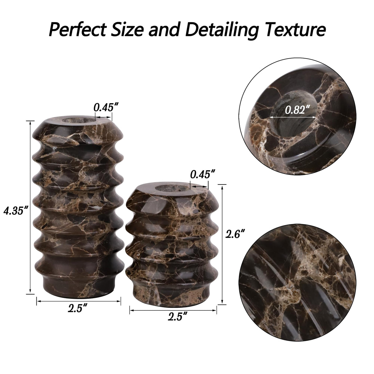 HofferRuffer Marble Candlestick Holders, Set of 2 Natural Stone Candle Holder Decorative Candle Stands for Wedding, Dinning, Party, Table Centerpieces, Fits 3/4'' Thick Candles (MarbleBrown)