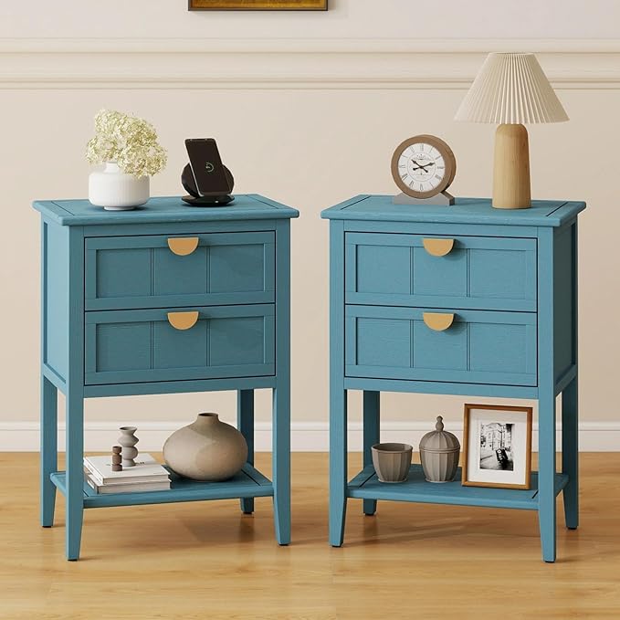 22" Blue Accent Side Cabinets, Modern Wood Sideboard