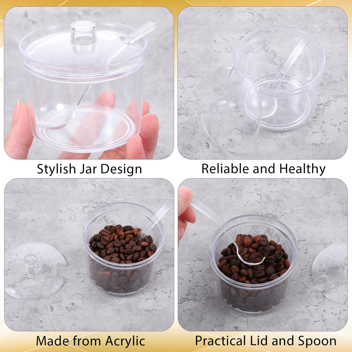 Limbeuuu 12 Pieces Acrylic Sugar Containers with Lids and Spoons for Countertop, Clear Sugar Holder Dispenser Salt Bowl for Serving Condiment Candy Coffee Tea Spices (7.1 oz)