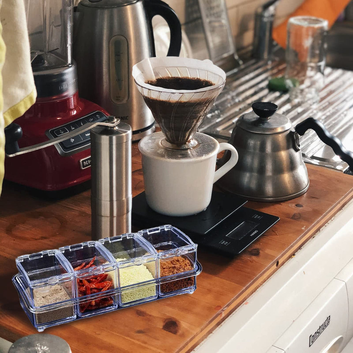 Pilipane Kitchen Seasoning Jar Set Acrylic Condiment Storage Box Transparent Salt Sugar Jar Set for Kitchen Storage Acrylic Material 4pcs