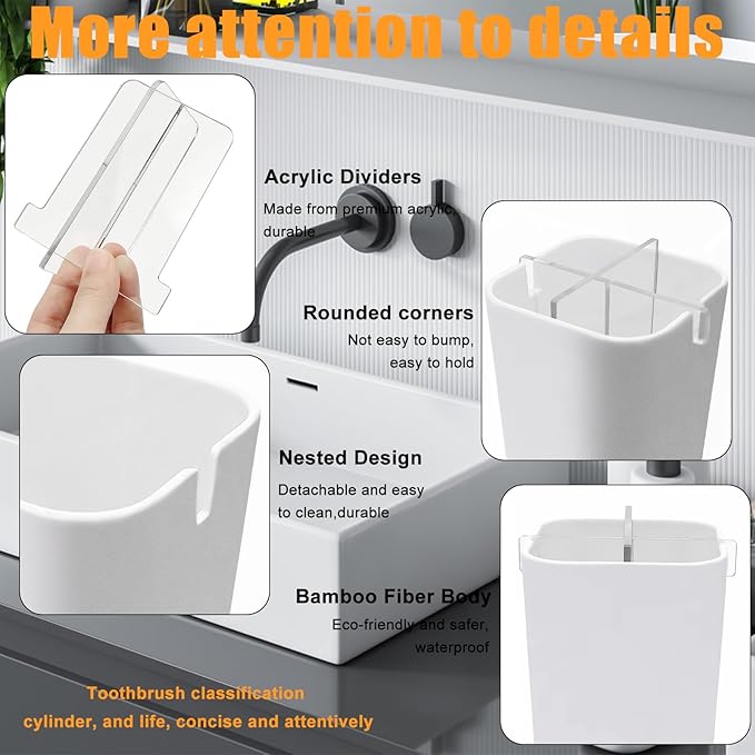 Toothbrush Holder for Bathroom, 4 Slots Electric Toothbrush and Toothpaste