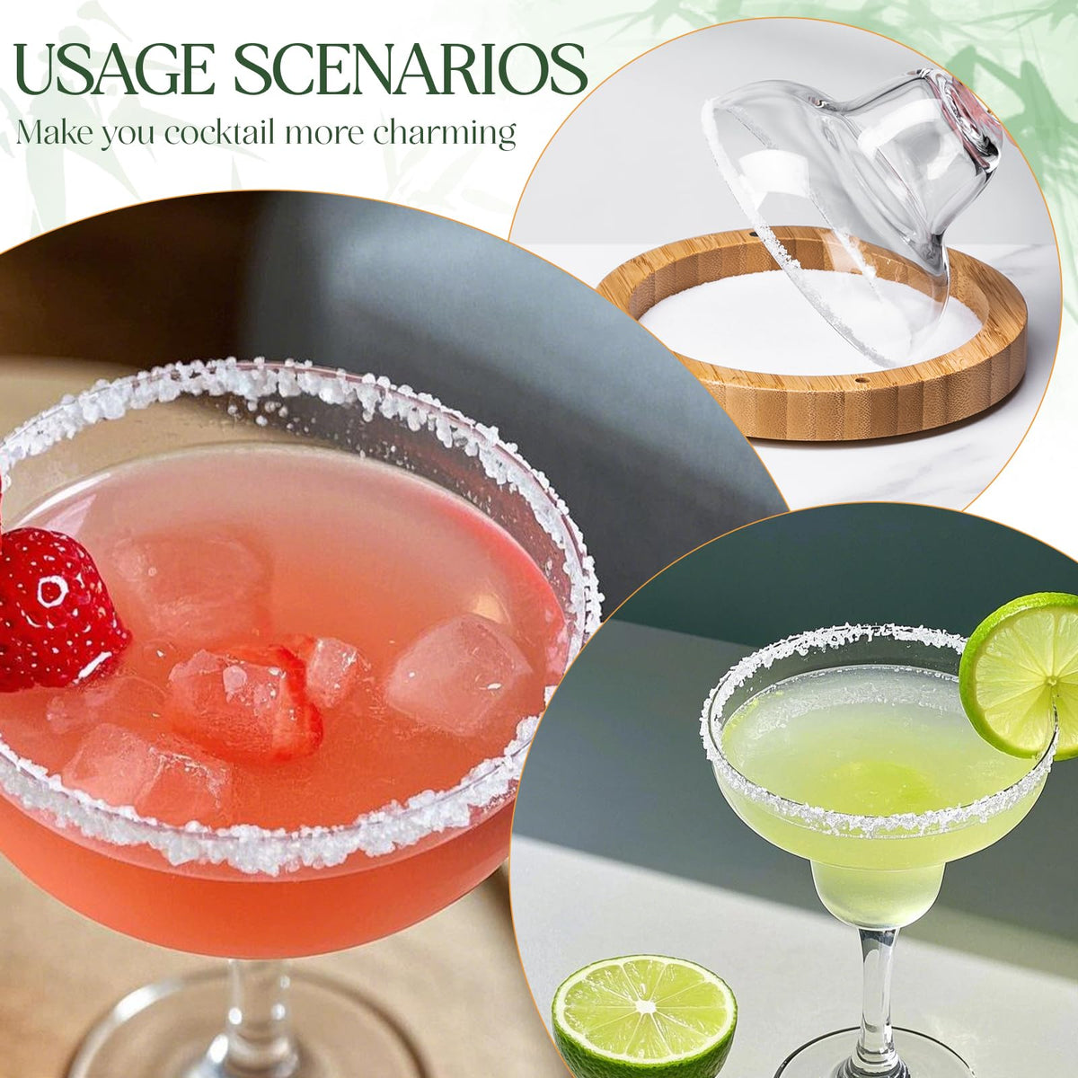 USEEKRIL 3-Tier Bamboo Margraita Salt Rimmer Set with 2 Glass&Lemon Squeezer,Margraita Kit Gift Set,Salt&Sugar Rimmer for Drinks,Glass Rimmer Tools with Magnetic Swivel Lid for Bartenders,Parties