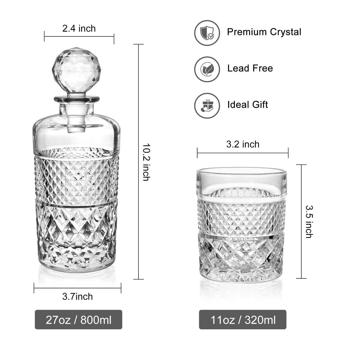 Cambareign 27oz Whiskey Decanter Set in Gift Box, Crystal Whiskey Decanter Sets for Men, Liquor Decanters with 4 Glasses, Gifts for Men Dad