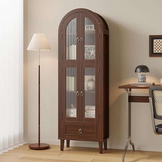 71" Tall Arched Cabinet with Acrylic Door, Modern Curio Arched Bookcase with