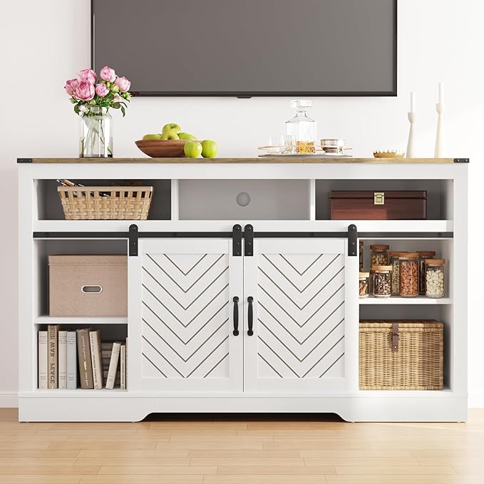 RoyalCraft Fireplace TV Stand for 65+ Inch TV, Rustic Media Console