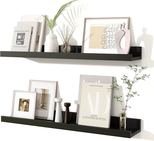 Fun Memories Picture Ledge Shelves Set of 2, 24 Inch Rustic Wall Mounted