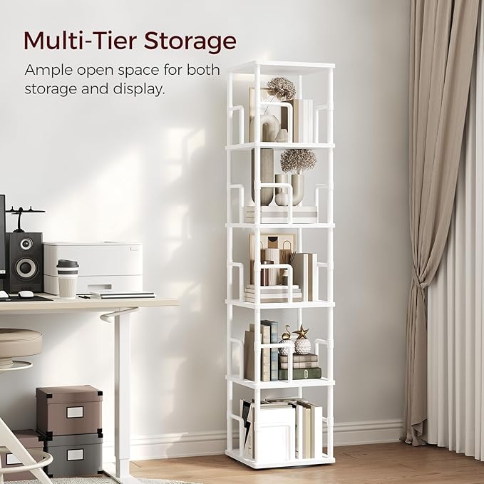 MAHANCRIS 5-Tier Rotating Bookshelf, Freestanding Corner Bookshelf, 360°