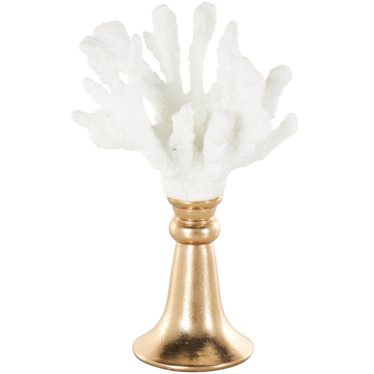 Deco 79 Resin Coral Decorative Sculpture Textured Home Decor Statue with Round Copper Base, Accent Figurine 8" x 6" x 13", White
