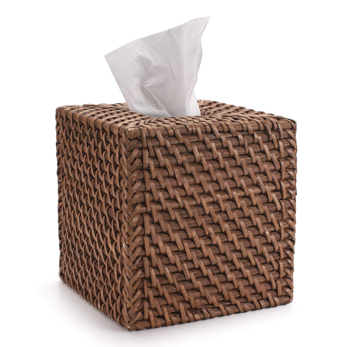 Rattan Tissue Box Cover Natural Woven Facial Napkin Holder Square (Honey Brown, 5.5x5.5x5.9 Inch)