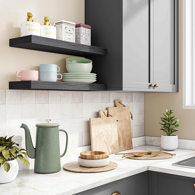Fixwal Floating Shelves for Wall, 15.7" Wood Wall Mounted Shelves for Living