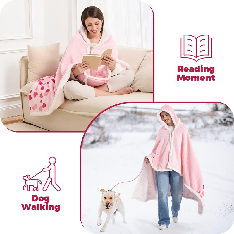 Spoiled Wife Wearable Blanket Hoodie, Valentines Day Gifts for Her Wife Women From Husband, Mothers Day Birthday Anniversary Day Gift Ideas, Throw Blanket for Women Shawl Wraps Poncho Robe, Pink