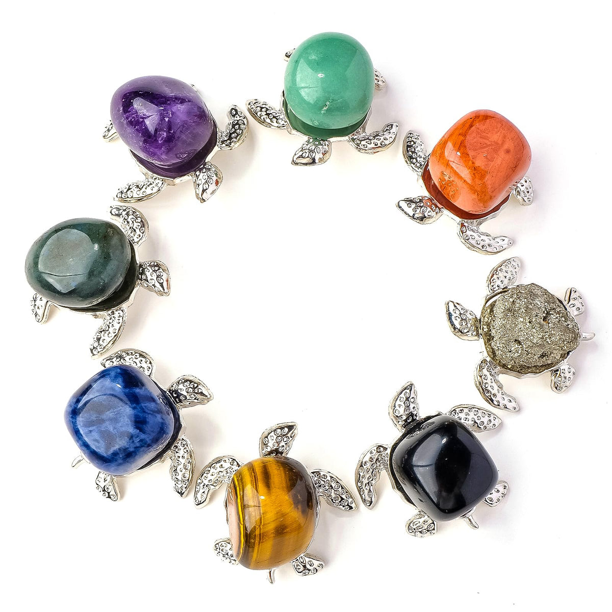 Apengshi 8 PCS for Teens Crystal Figurines Turtle Natural Animal Figurines Sea Animal Jade Gemstone Carving Handmade Tabletop Ornament (8-PCS-Rolling-Turtle)