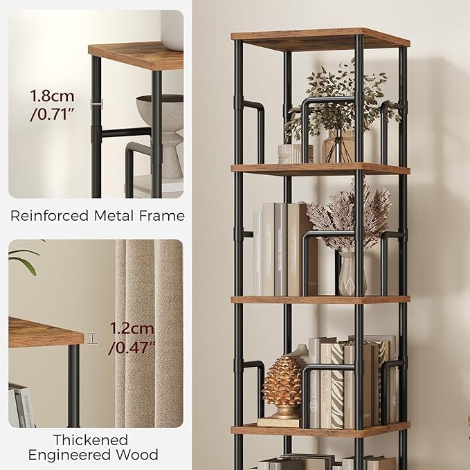 MAHANCRIS 5-Tier Rotating Bookshelf, Freestanding Corner Bookshelf, 360°