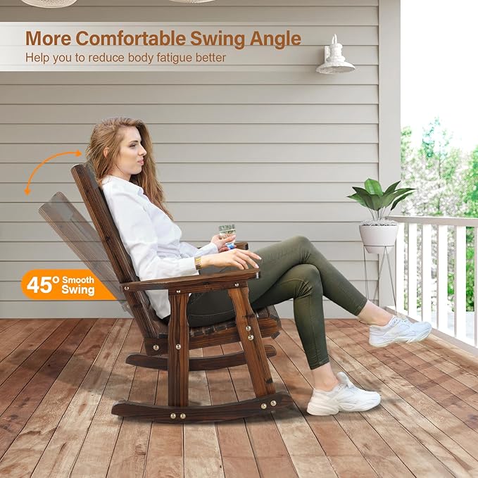 VINGLI Outdoor Rocking Chair, Heavy Duty 600 LBS Wooden Rocking Bench